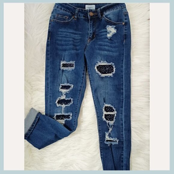 BAMBOO Denim - Bamboo Ripped Bling Capri Jeans Size 7, Ripped Jeans, Jeans